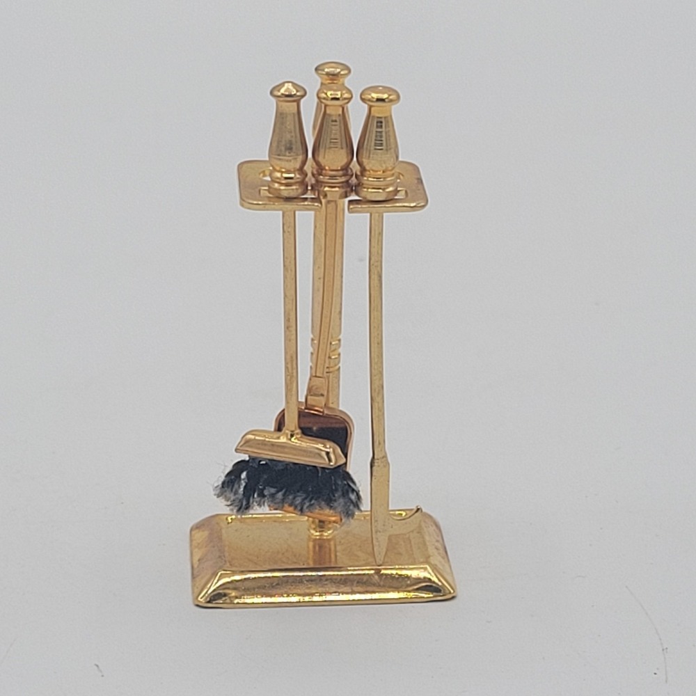 8 Brass Miniatures Mirror Tea Pot Kettle Light Phone Bell Fire Poker Doll House - Picture 8 of 15